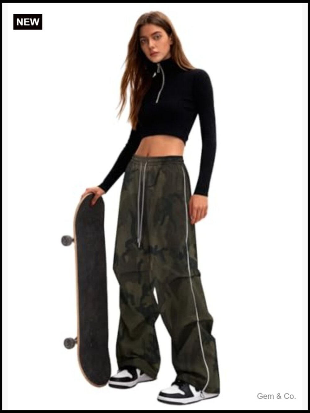 Y2K Baggy Parachute Cargo Pants Wide Leg Track Pants with Drawstring Waist - Picture 4 of 7